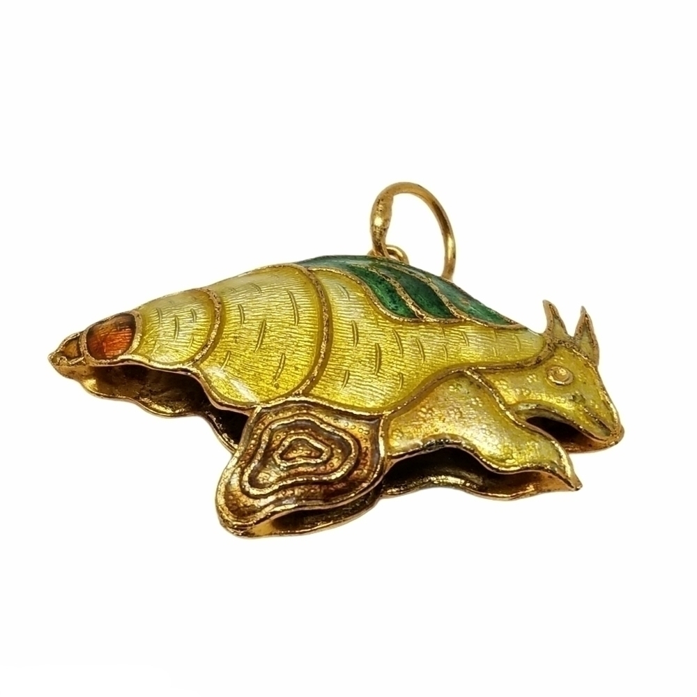 Cloisonne Enamel Snail Shell Pendant Animal Yellow Green Jewelry Hallow
